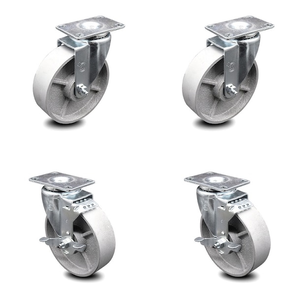 5 Inch Semi Steel Wheel Swivel Top Plate Caster Set with 2 Brakes SCC